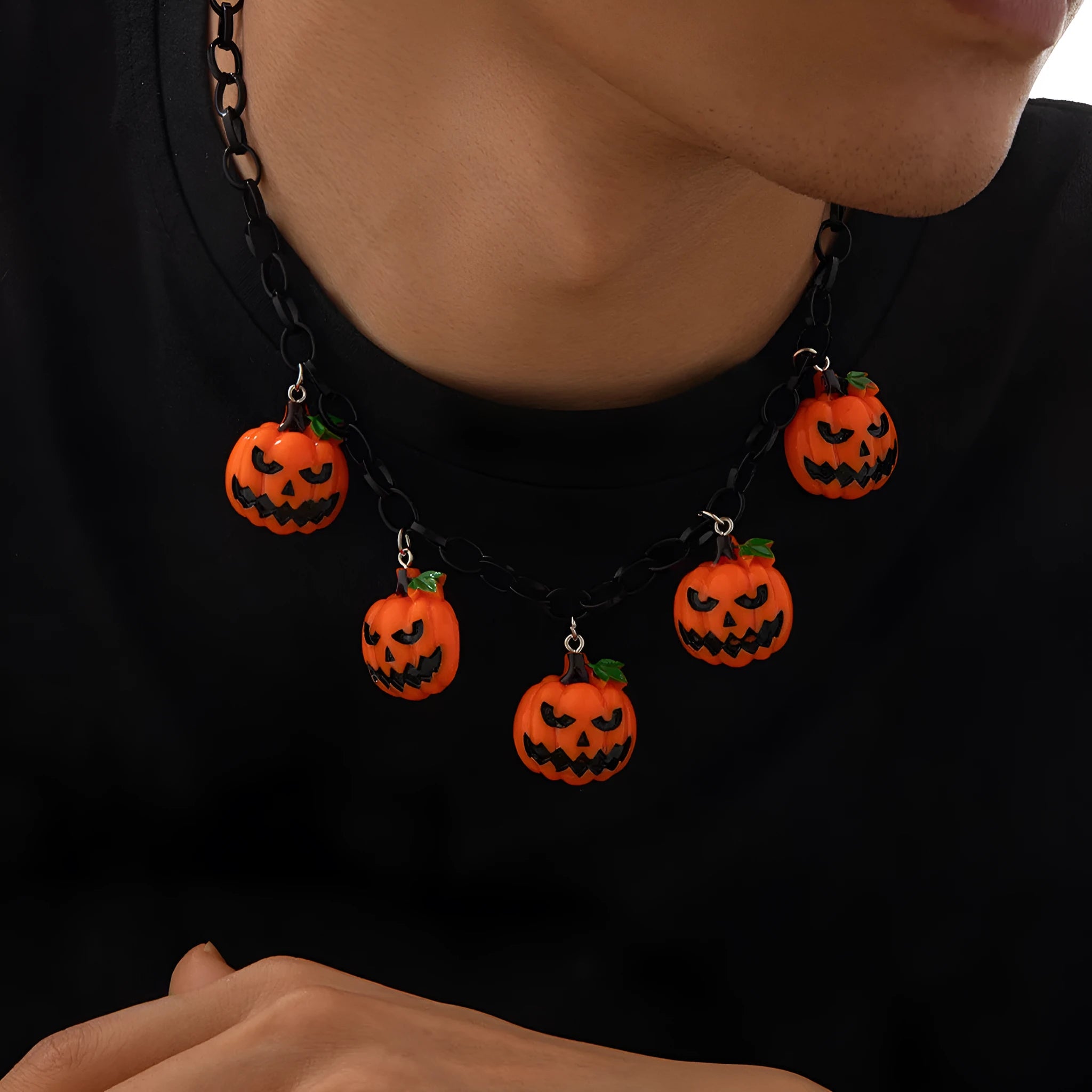 Halloween ghost pumpkin necklace with mixed colour acrylic pendant on regular chain