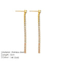 Gold and steel tone geometric women's earrings with zircon stones and line detail in Chinese style.