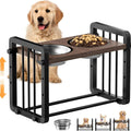 Black wooden dog bowl stand non-slip platform 37x23 cm for pet feeding