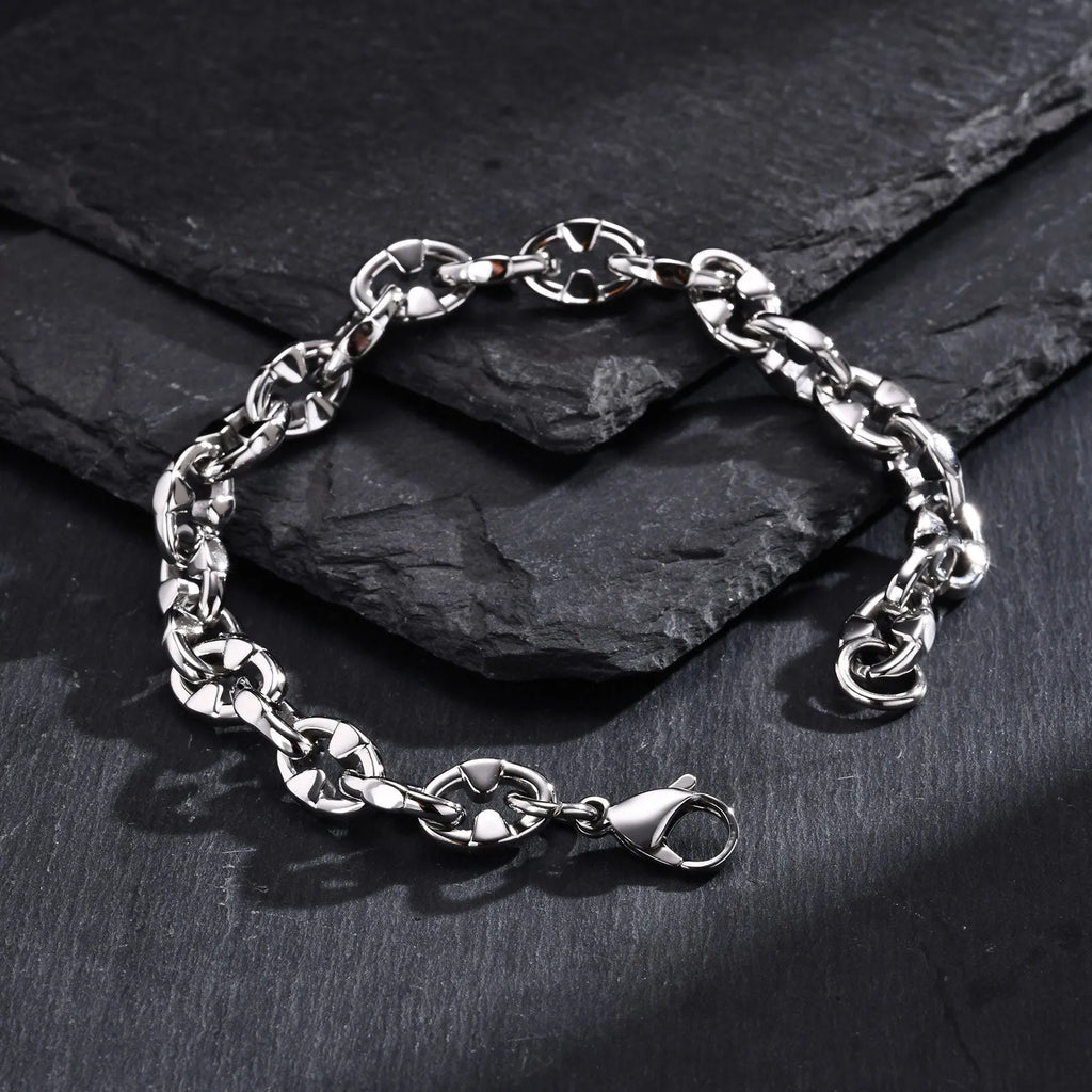 Thick stainless steel geometric chain bracelet for men's hip hop jewellery