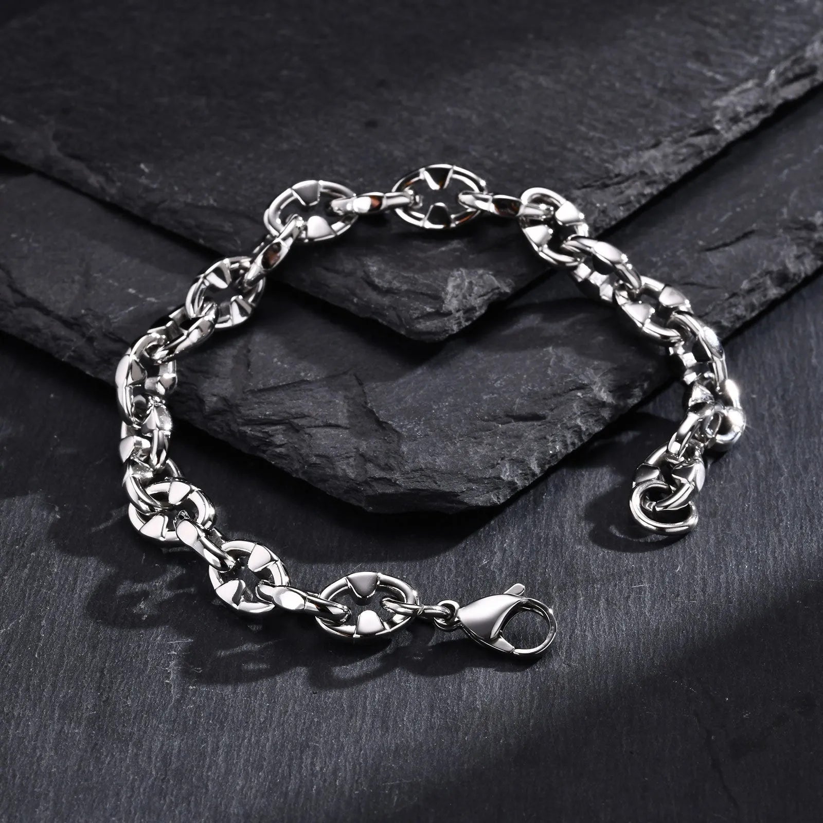 Thick stainless steel geometric chain bracelet for men's hip hop jewellery