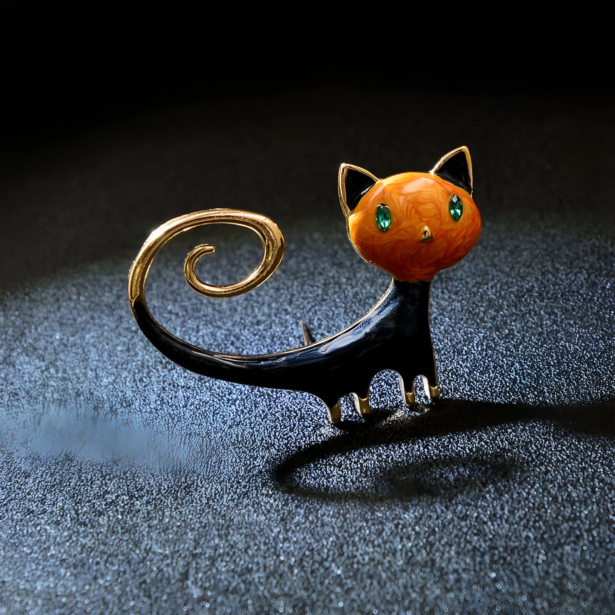 Personalised painted cat tail brooch in orange or white colour with alloy metal construction
