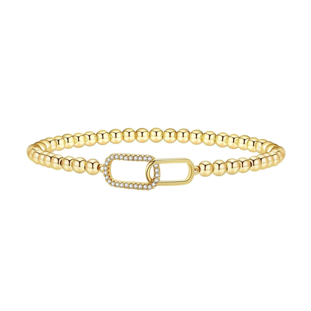 Adjustable stainless steel beaded bracelet with geometric round beads in six colour finishes.