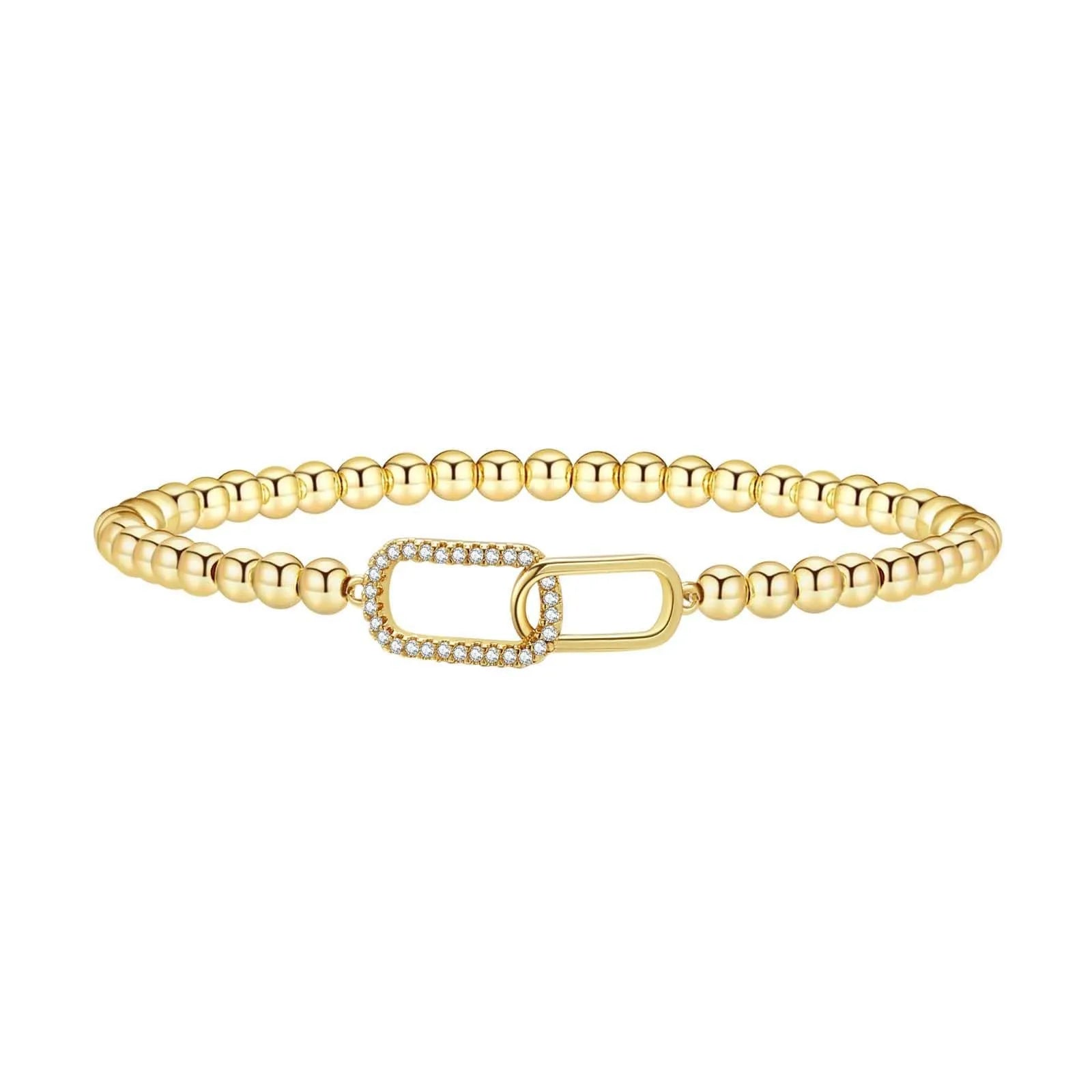 Adjustable stainless steel beaded bracelet with geometric round beads in six colour finishes.