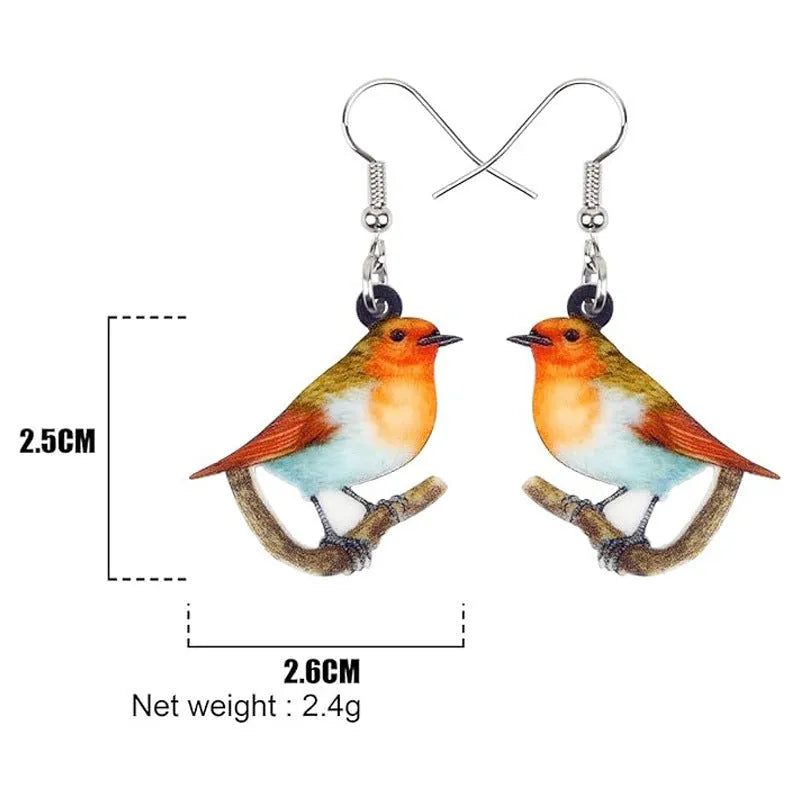 Acrylic Blue Titmouse pendant earrings with geometric bird design and snake elements