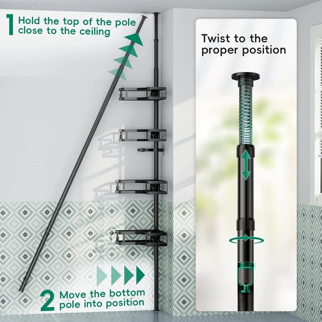 Hole-free retractable bathroom storage rack with four shelves in modern simplicity style