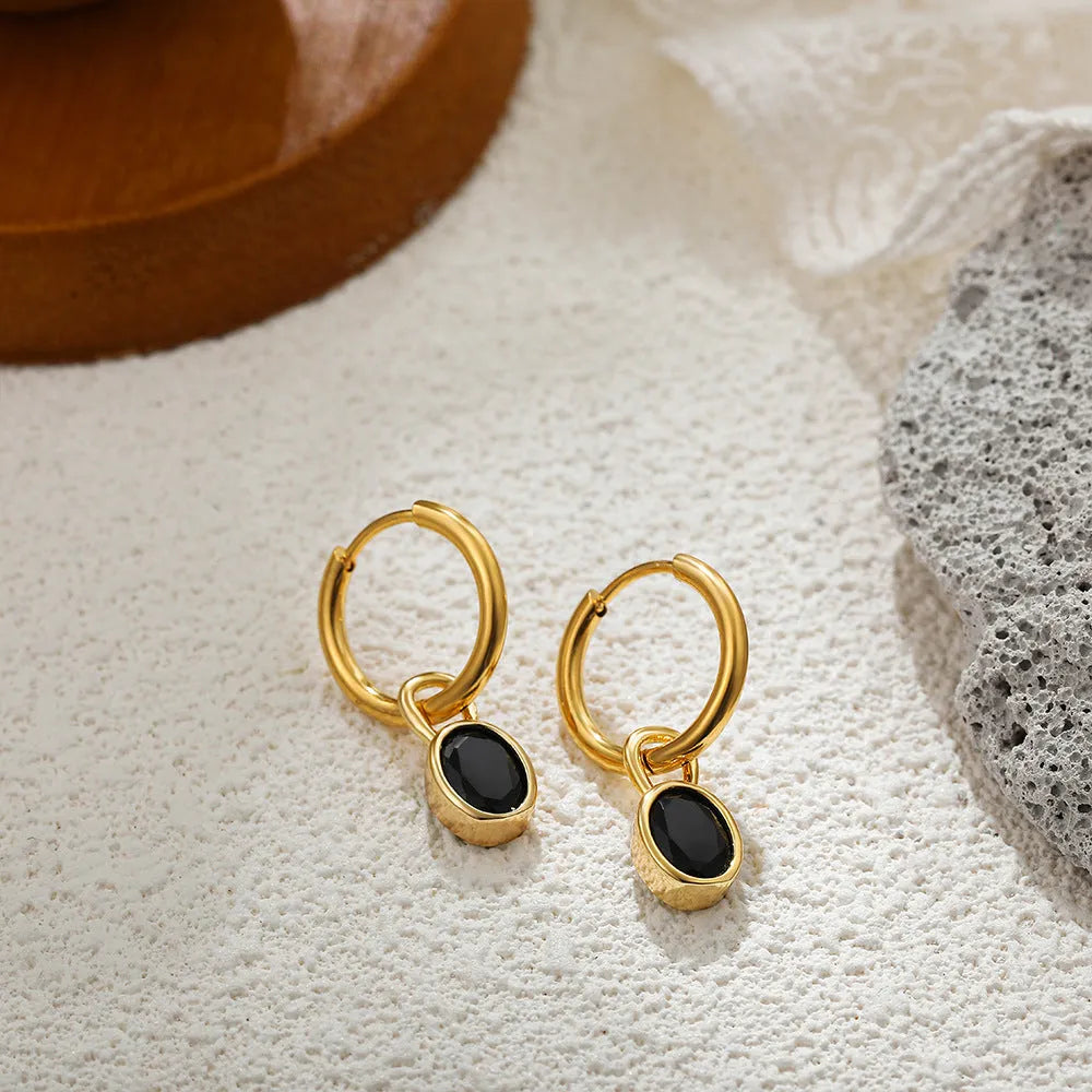 Women's retro oval zircon earrings in copper available in six colours