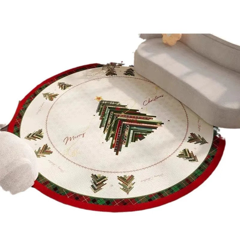 Red round Christmas carpet with velvet texture and non-slip backing in various diameter sizes