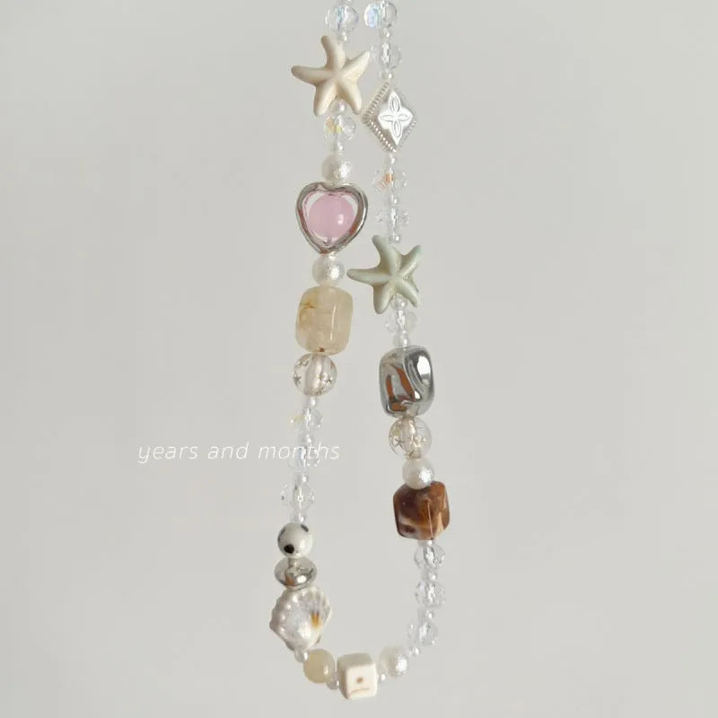 Bohemian beaded mobile phone charm in Island Sweetheart colour, alloy construction