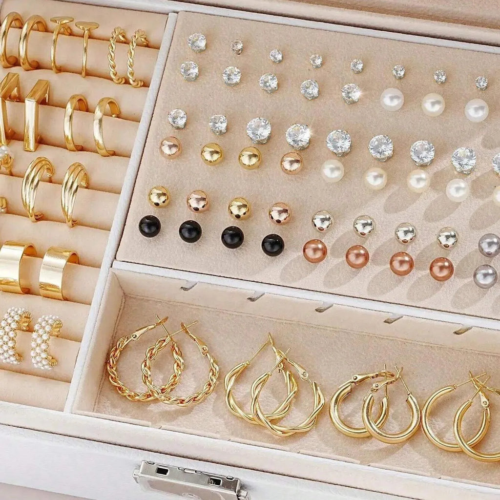 108 alloy geometric pearl earrings with gold and yellow electroplated finishes