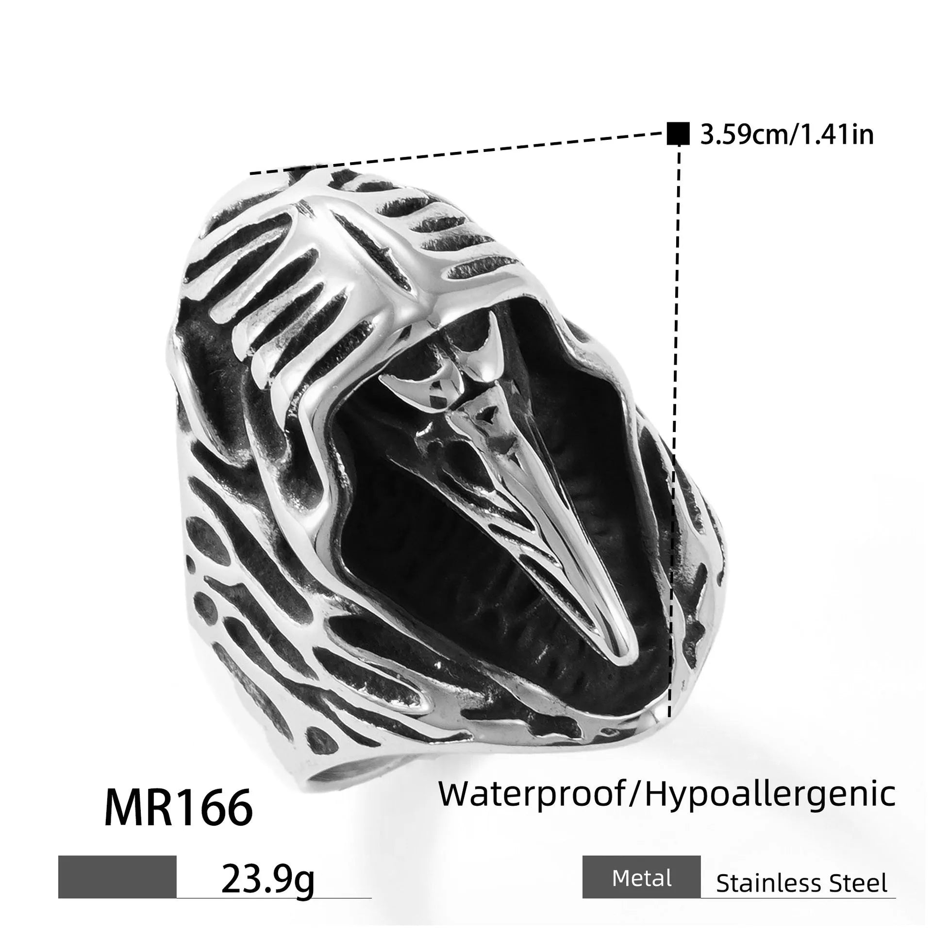 Stainless steel crow punk ring with geometric shape and MR166 colour finish