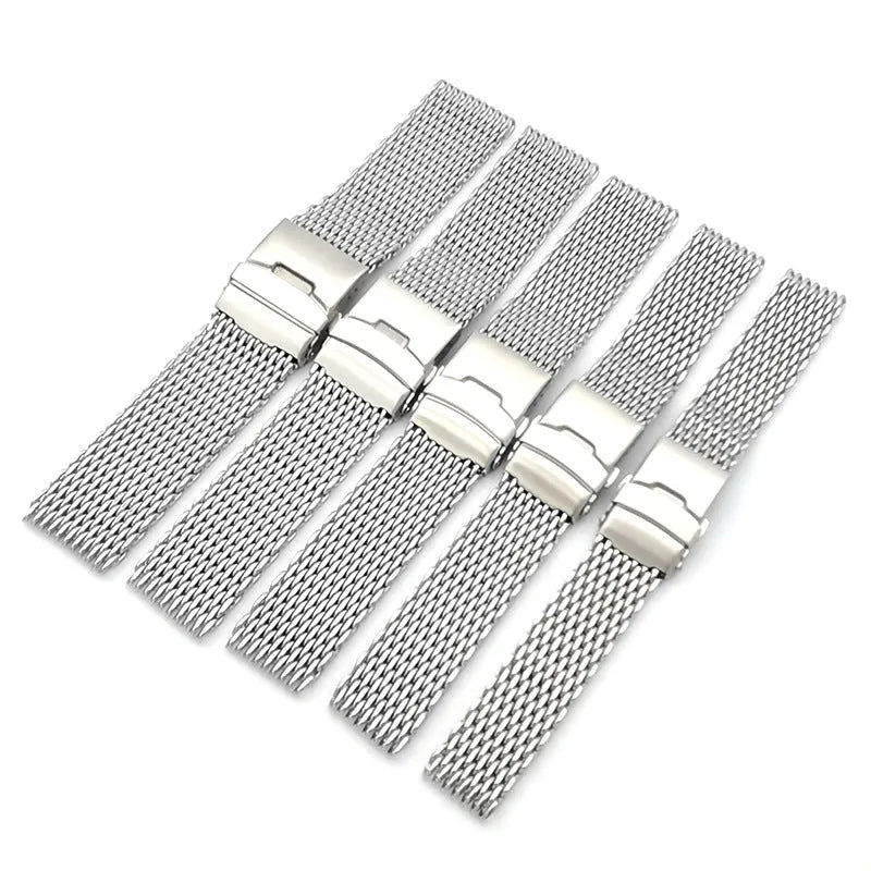 Thickened 40mm cool shark mesh watch strap in silver for high-grade watch button