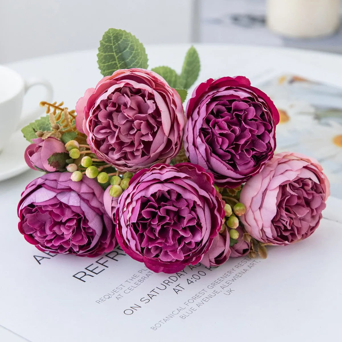 Artificial silk peony bouquet in five colour options for wedding and home decoration