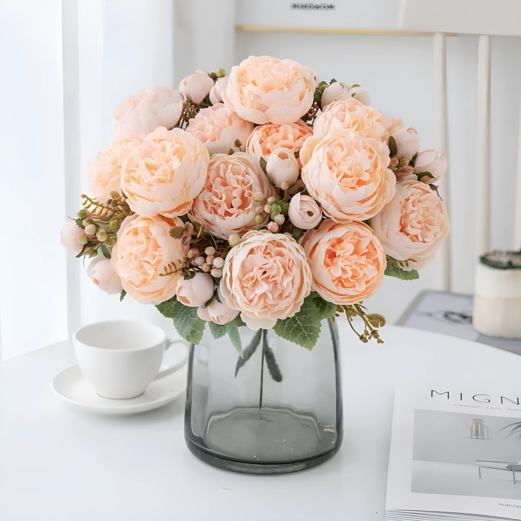 Artificial silk peony bouquet in five colour options for wedding and home decoration