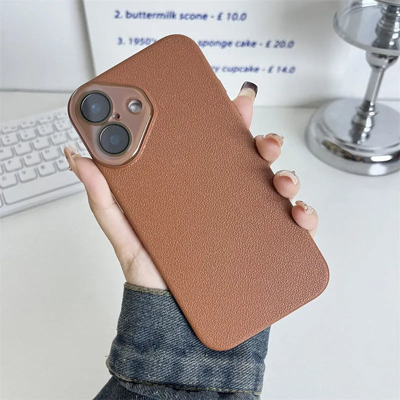 Hard shell phone case with lychee pattern embossing in Black, compatible with iPhone 14 Pro
