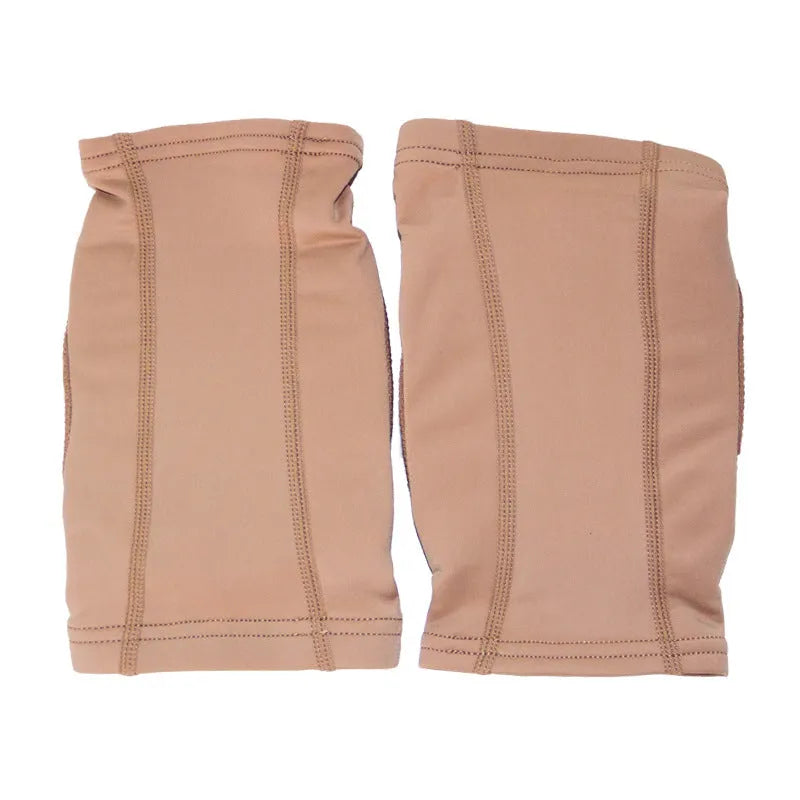 Ballet dance knee pads for yoga exercise in skin colour and black options, showing five size options