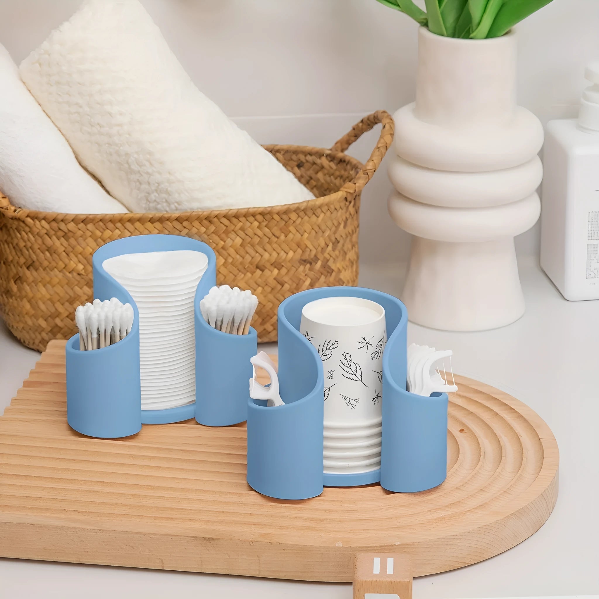 Plastic dental floss storage box in pink, white, blue, and black colour options