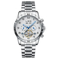 Silver steel automatic perpetual calendar men's watch with sapphire crystal glass