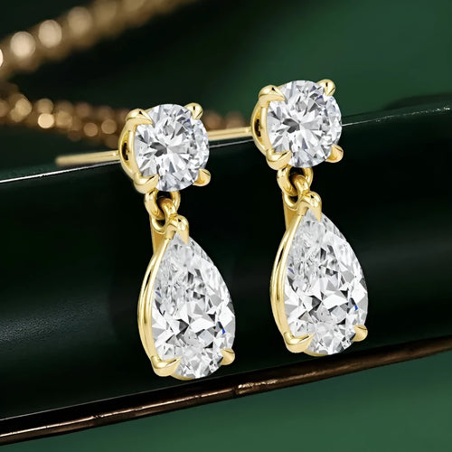 925 sterling silver water drop moissanite stud earrings with round and geometric stones