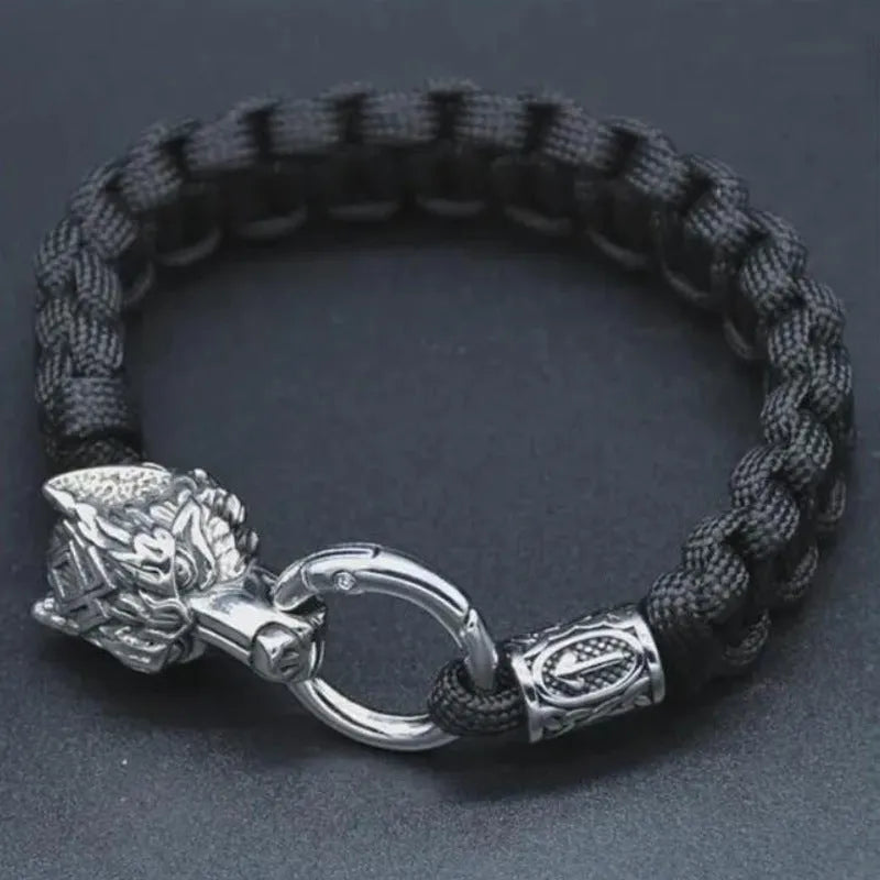 Handmade stainless steel wolf head bracelet with Luen character in camouflage colour