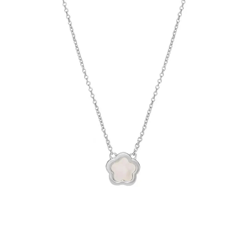 Mother pearl shell flower necklace for women with gold or silver finish options