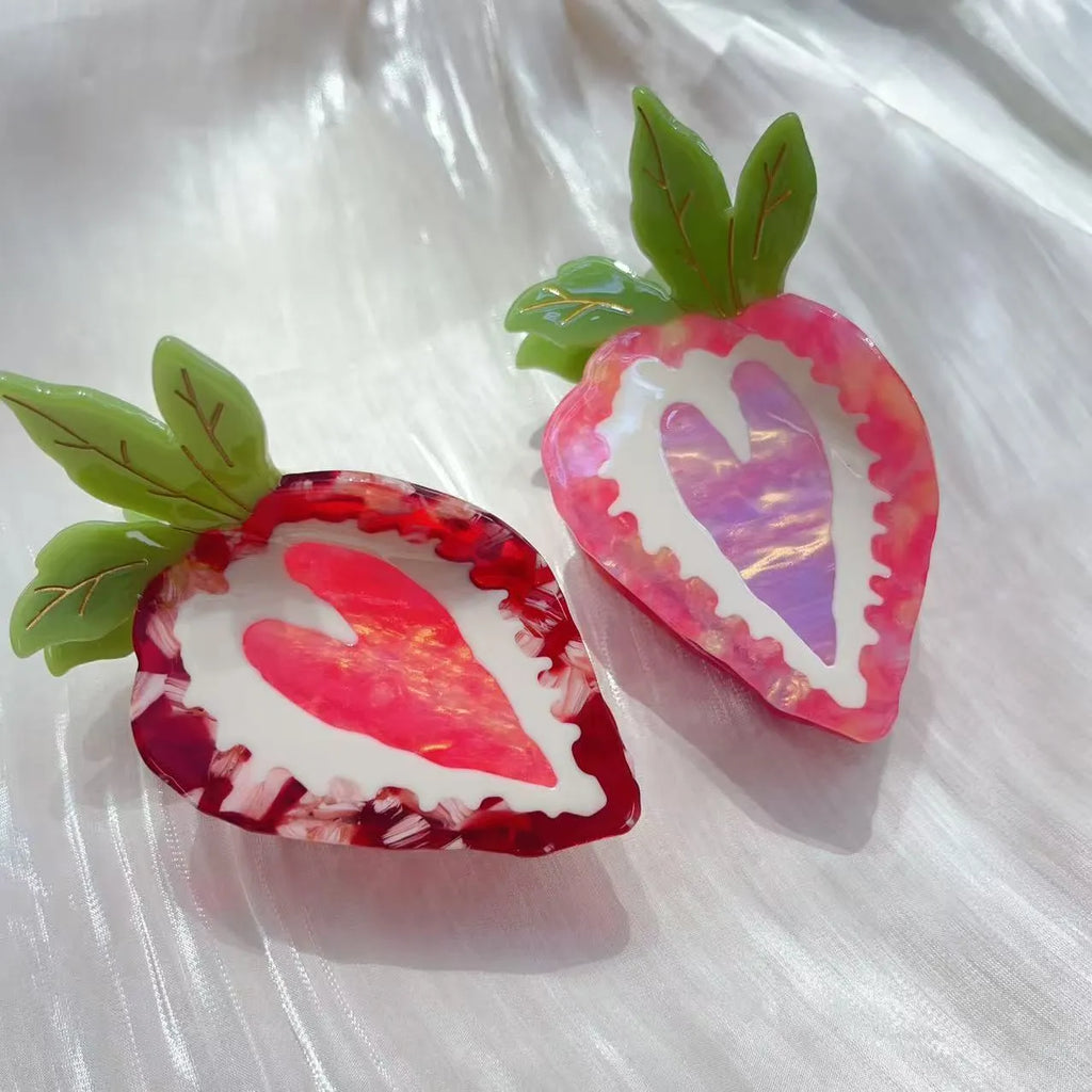 Strawberry hairpin in red or pink colour with pastoral style design