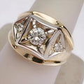 Gold colour geometric hollow couple ring with chamfered square pattern on copper