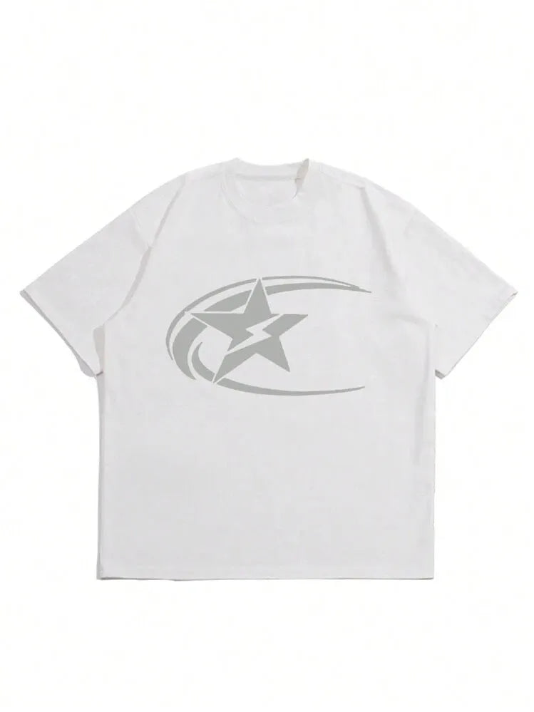 Men's pure cotton short sleeve t-shirt with Japanese retro printing in dark grey, white and black colours