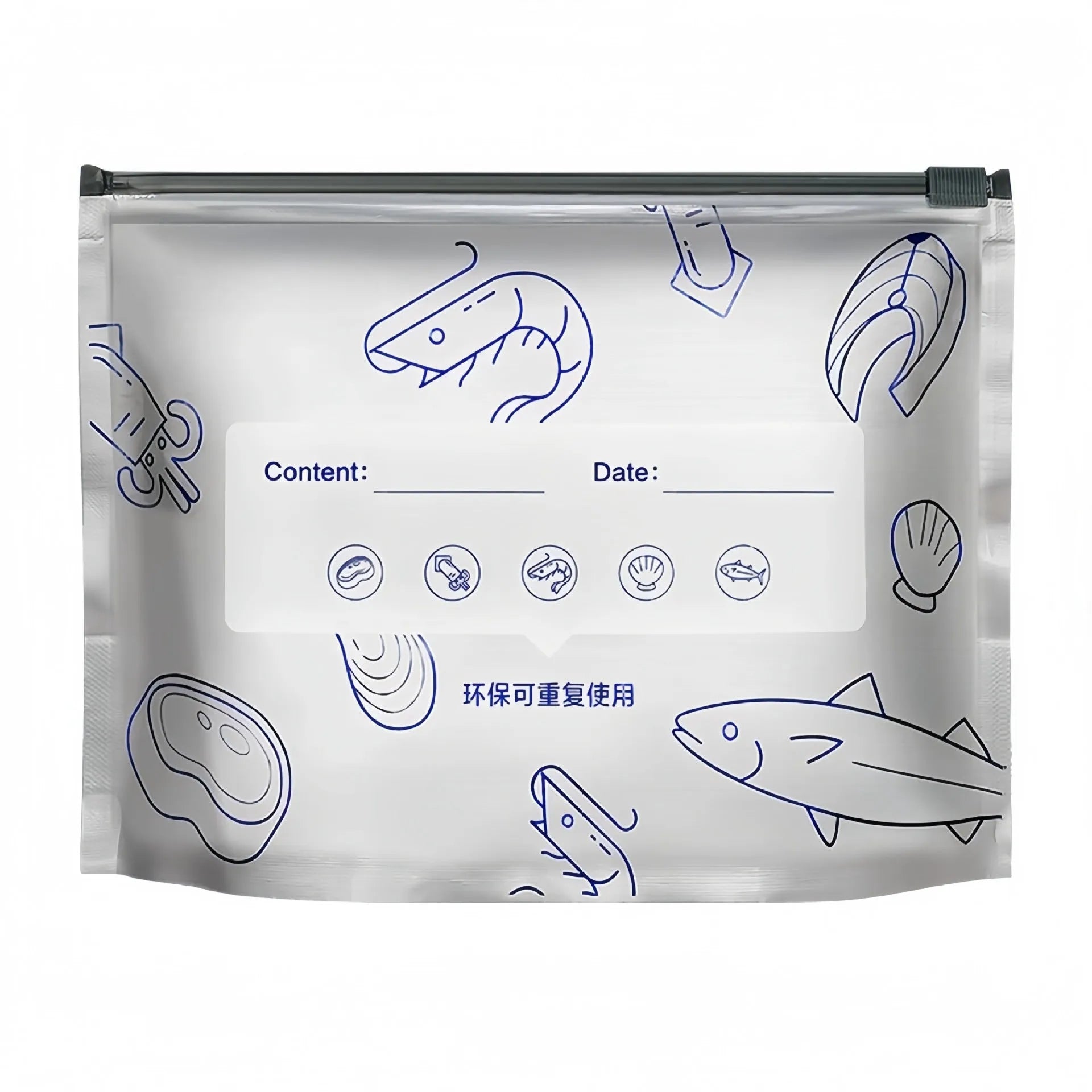 Set of reusable aluminium foil fresh-keeping bags with sealing function in three different sizes.