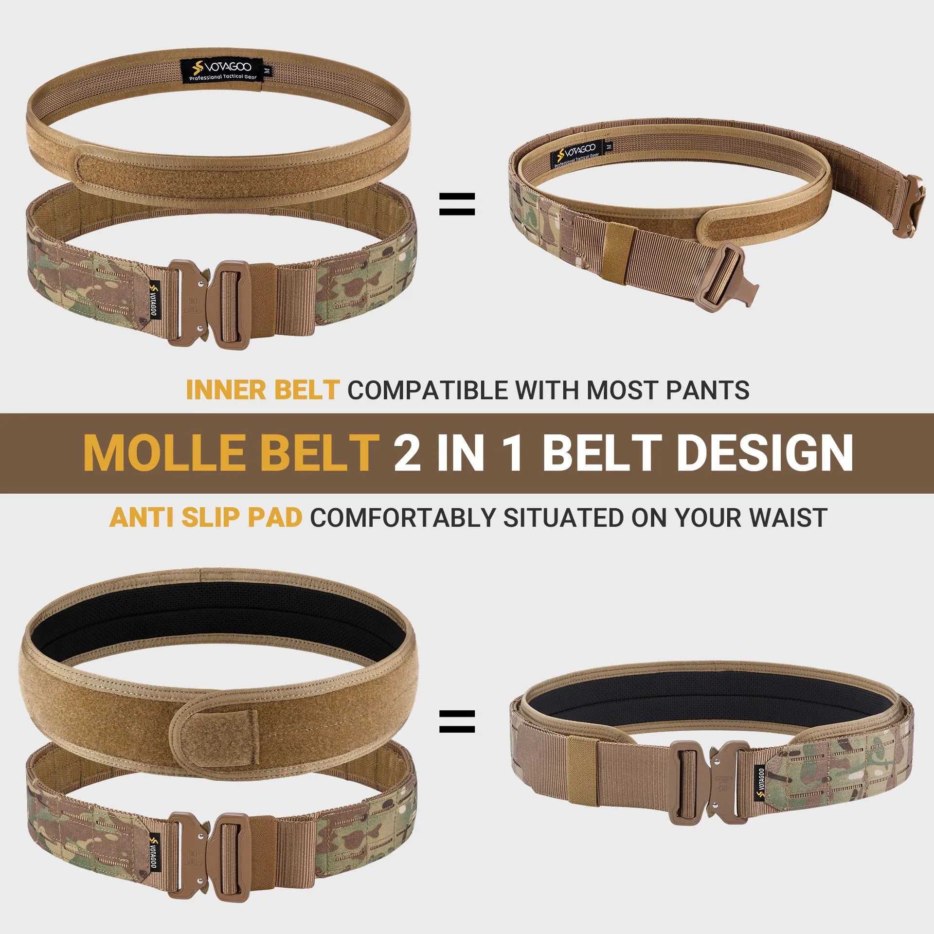 VOTAGOO 2-inch wide nylon tactical belt with alloy quick-release buckle in CP camouflage colour.