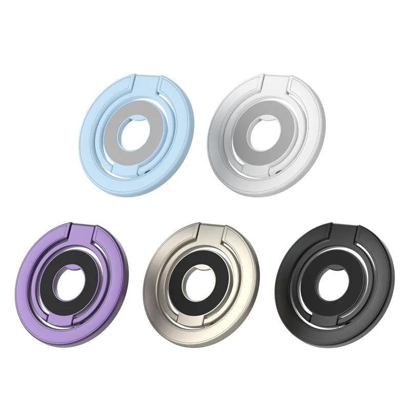 Double ring magnetic phone holder in cool black with alloy construction and strong magnetic force