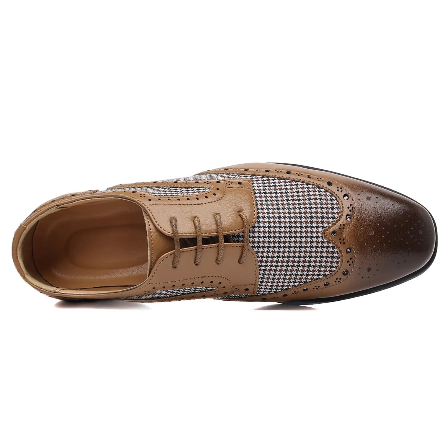 Men's black houndstooth plaid casual canvas shoes with lace-up front and rubber sole.