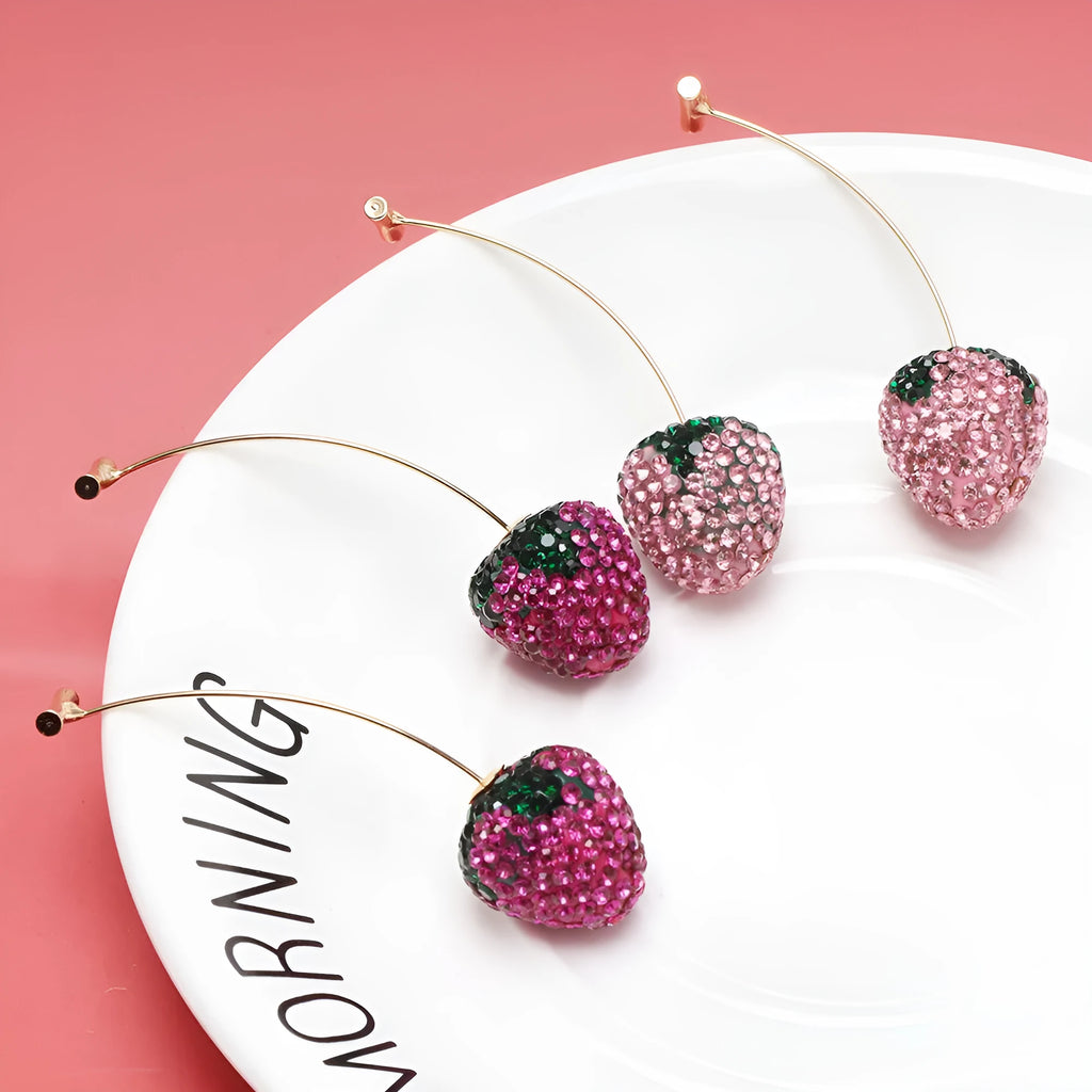 Geometric strawberry earrings with spot drill texture in six colour options