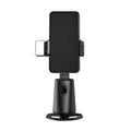 Black desktop phone bracket with rotating head and ribbon lighting for hands-free video calls