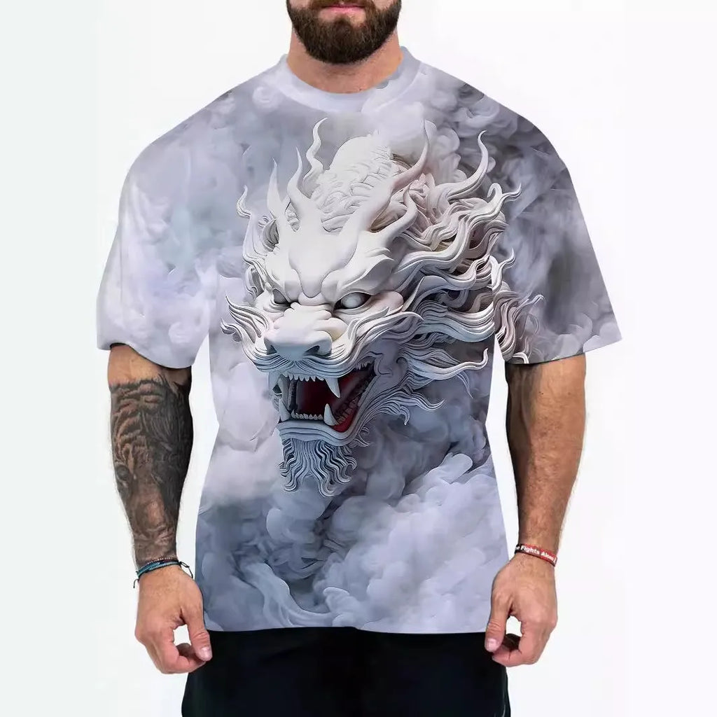 Men's loose fit t-shirt with Coloured Letters or Eagle Head design in chemical fibre blend fabric