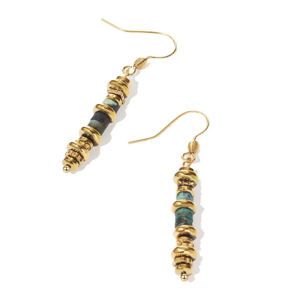Geometric titanium steel dangle earrings with 18K gold plating in European and American retro style