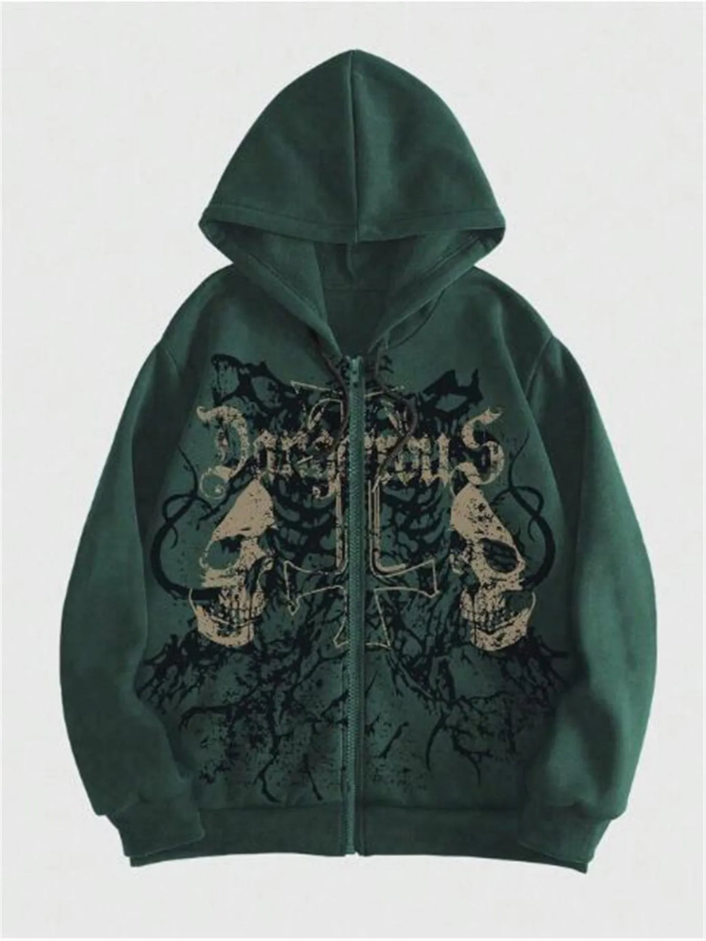 Men's black hooded sweatshirt with a large white skull print on the chest, long sleeves, and a pullover style.