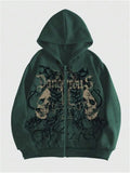 Men's black hooded sweatshirt with a large white skull print on the chest, long sleeves, and a pullover style.