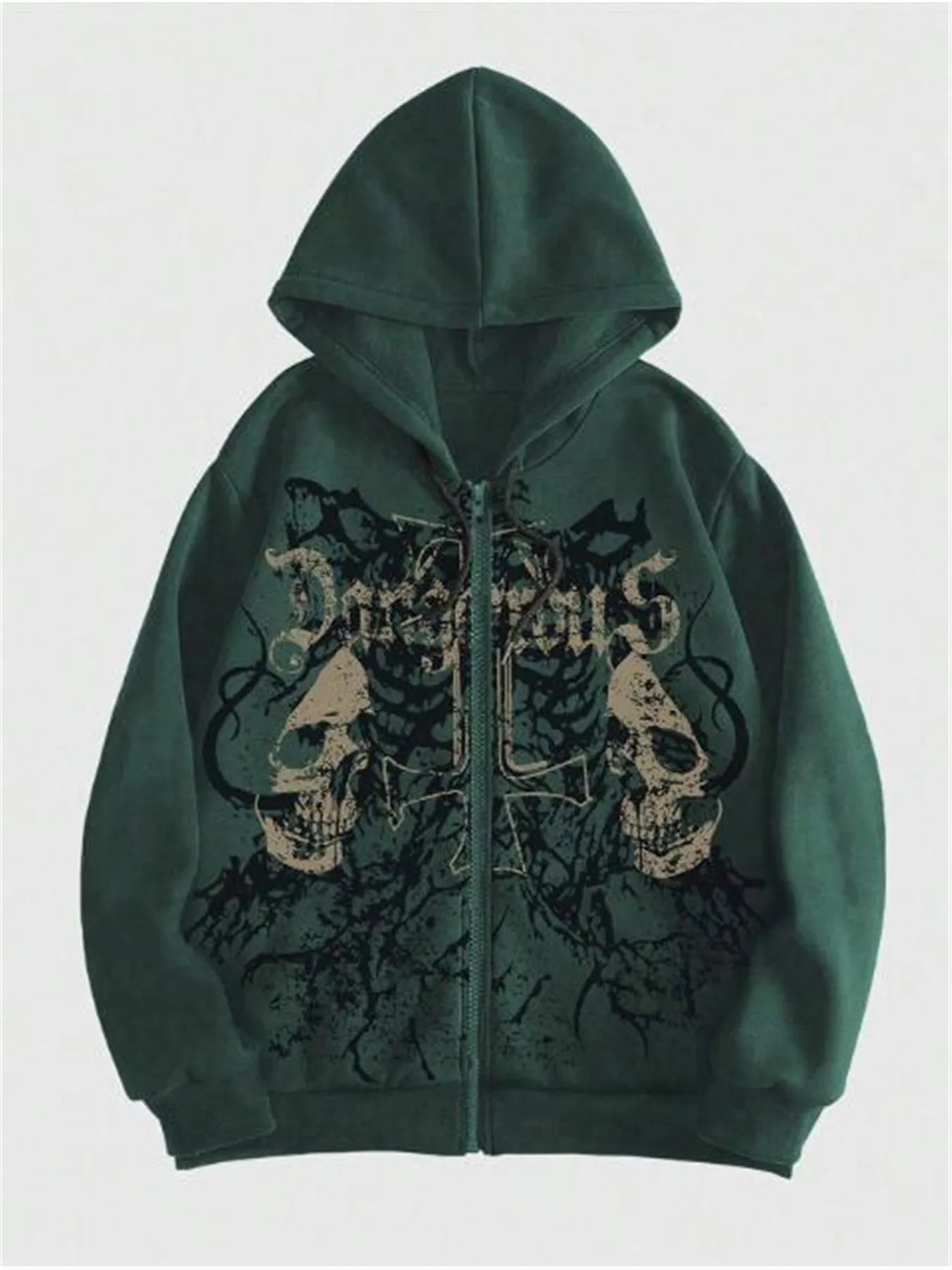 Men's black hooded sweatshirt with a large white skull print on the chest, long sleeves, and a pullover style.