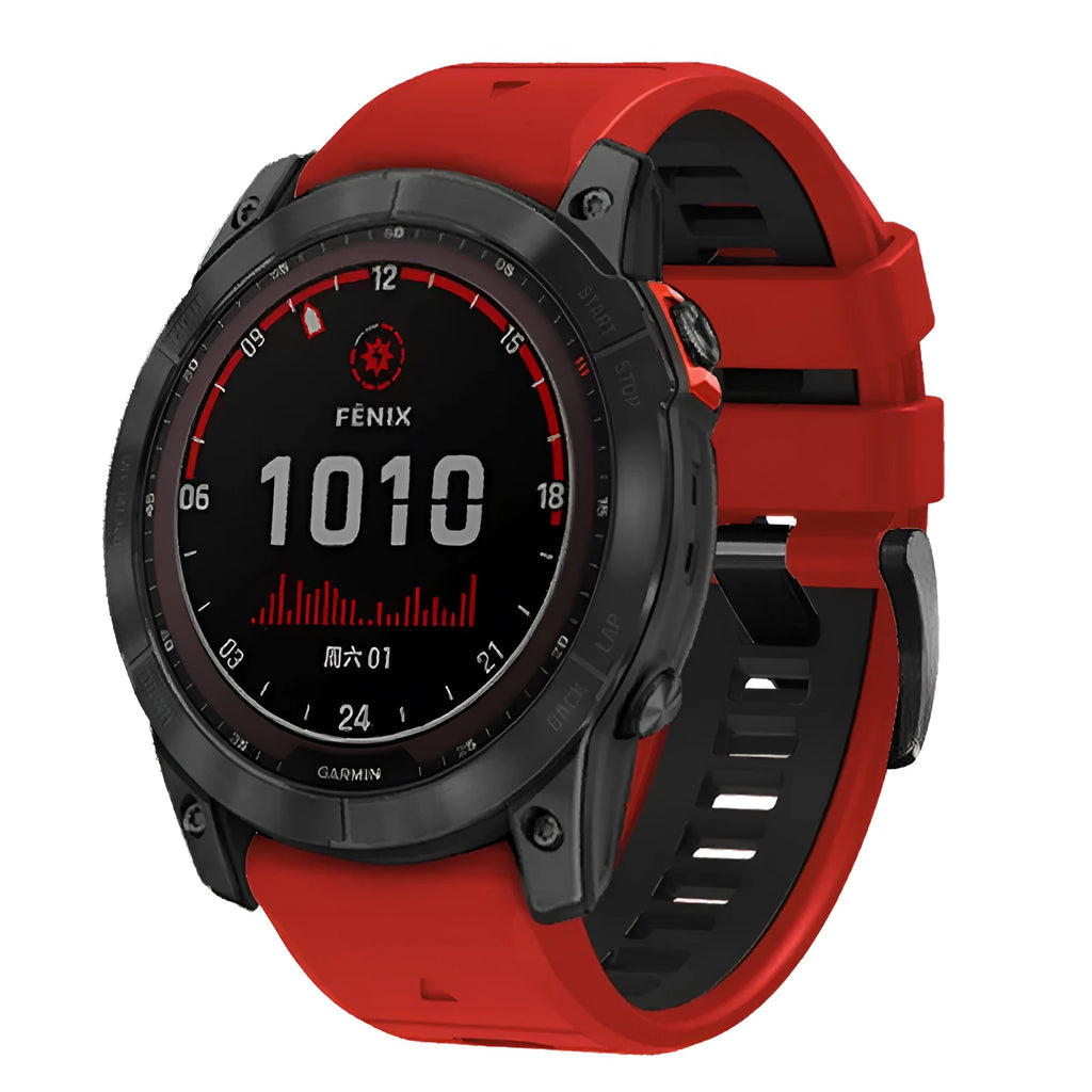 Two-colour quick release silicone replacement strap for Garmin Fenix smartwatch