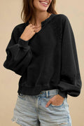 Women's half-open collar sweater with stitching lace detail in solid colour with long sleeves