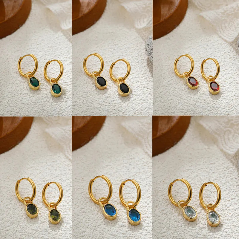 Women's retro oval zircon earrings in copper available in six colours