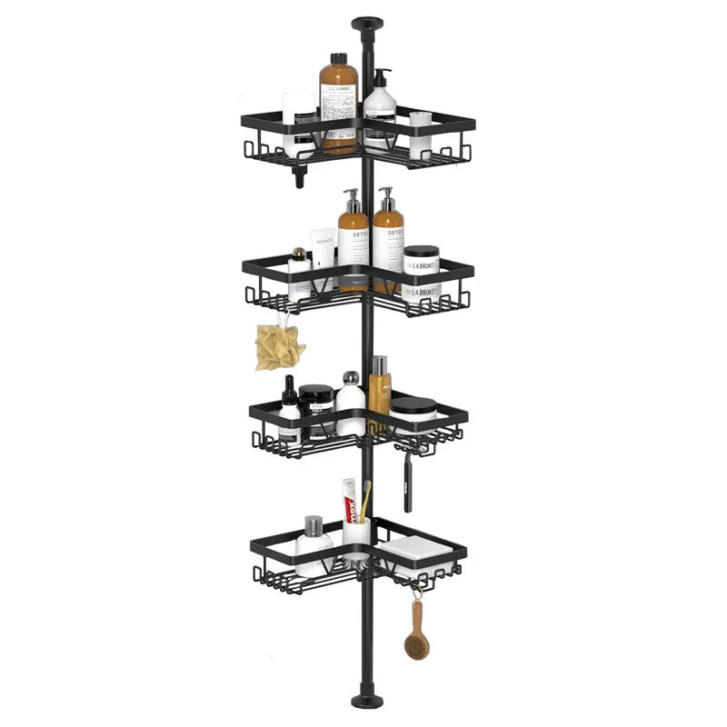 Hole-free retractable bathroom storage rack with four shelves in modern simplicity style