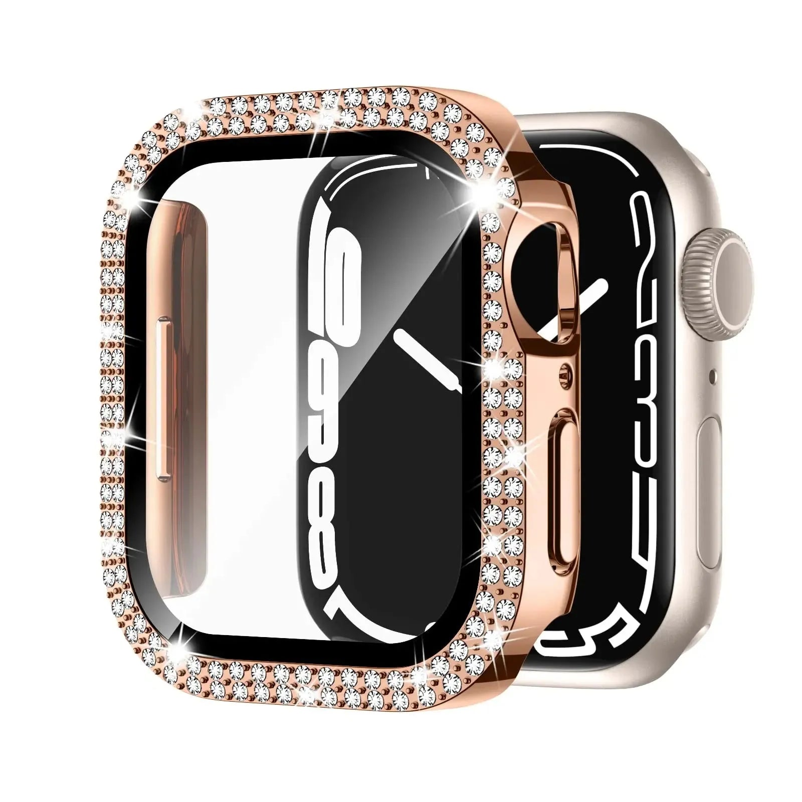 Apple Watch case with double diamond glass screen in rose gold colour for 44mm model.