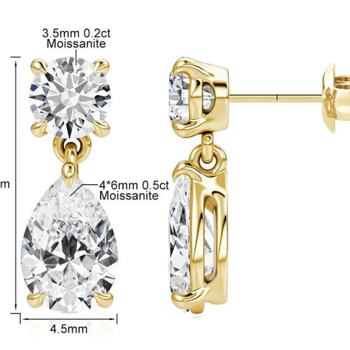 925 sterling silver water drop moissanite stud earrings with round and geometric stones