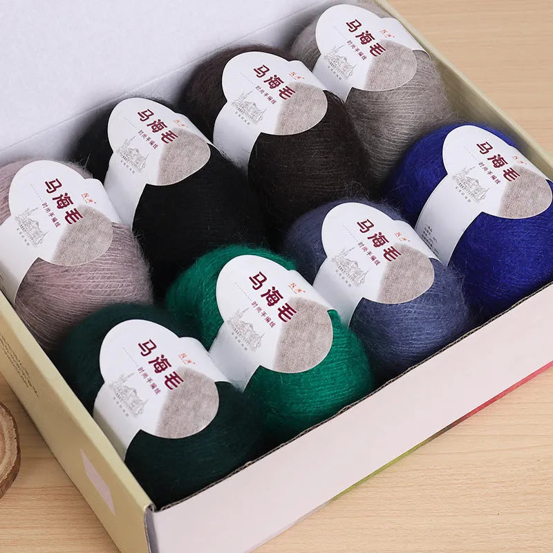 One ball of mohair yarn for DIY scarf making in a choice of 34 colours