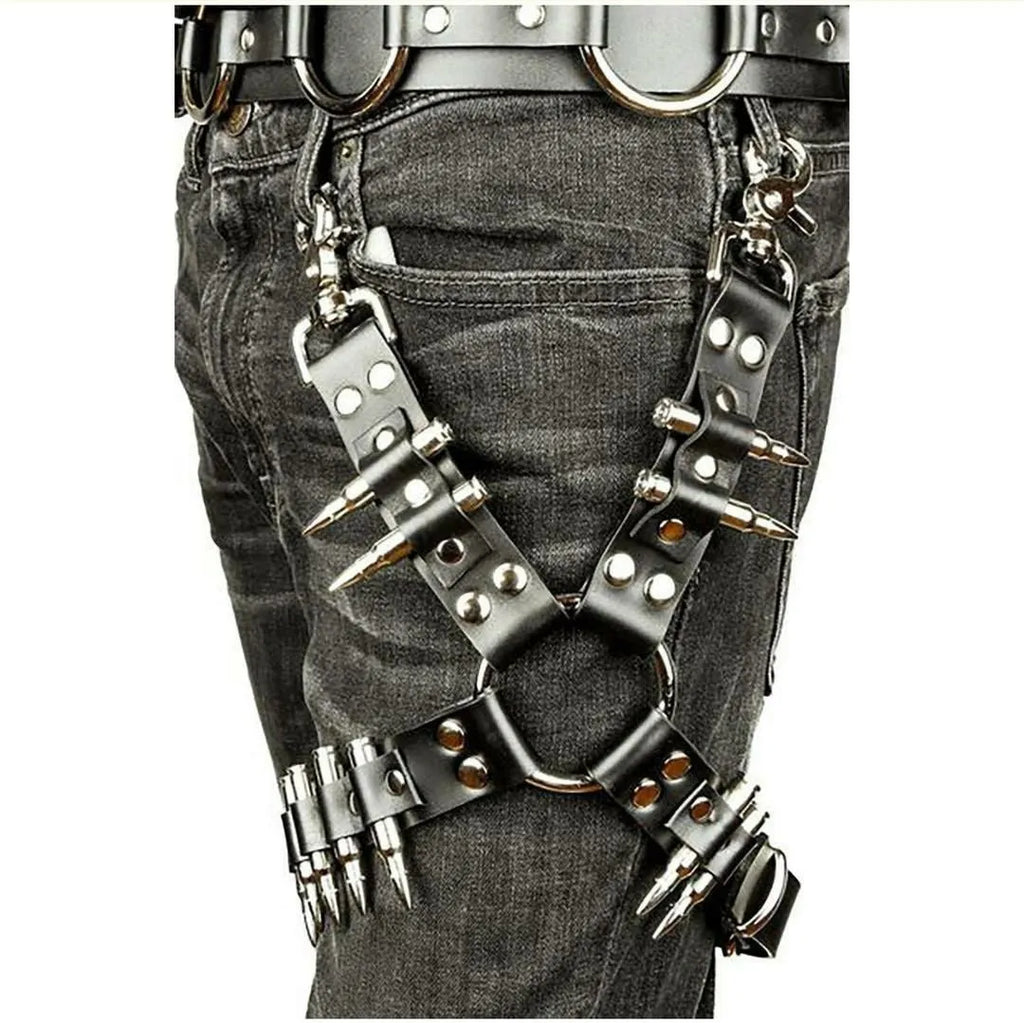 Black PU leather women's leggings on a hanger.