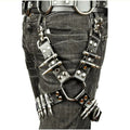 Black PU leather women's leggings on a hanger.