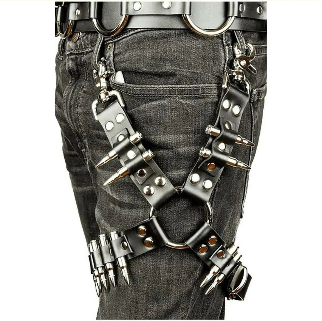 Black PU leather women's leggings on a hanger.
