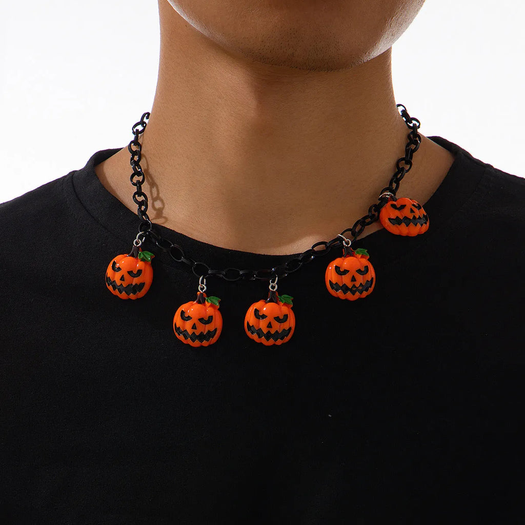 Halloween ghost pumpkin necklace with mixed colour acrylic pendant on regular chain
